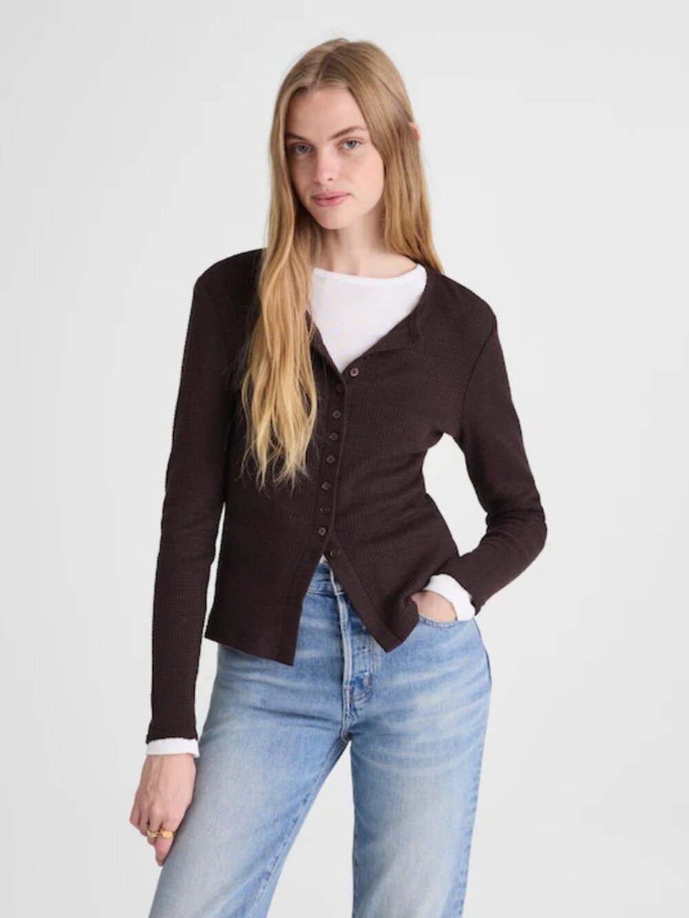 NWT Madewell Waffle-Knit Cutaway Crewneck Cardigan Size XS